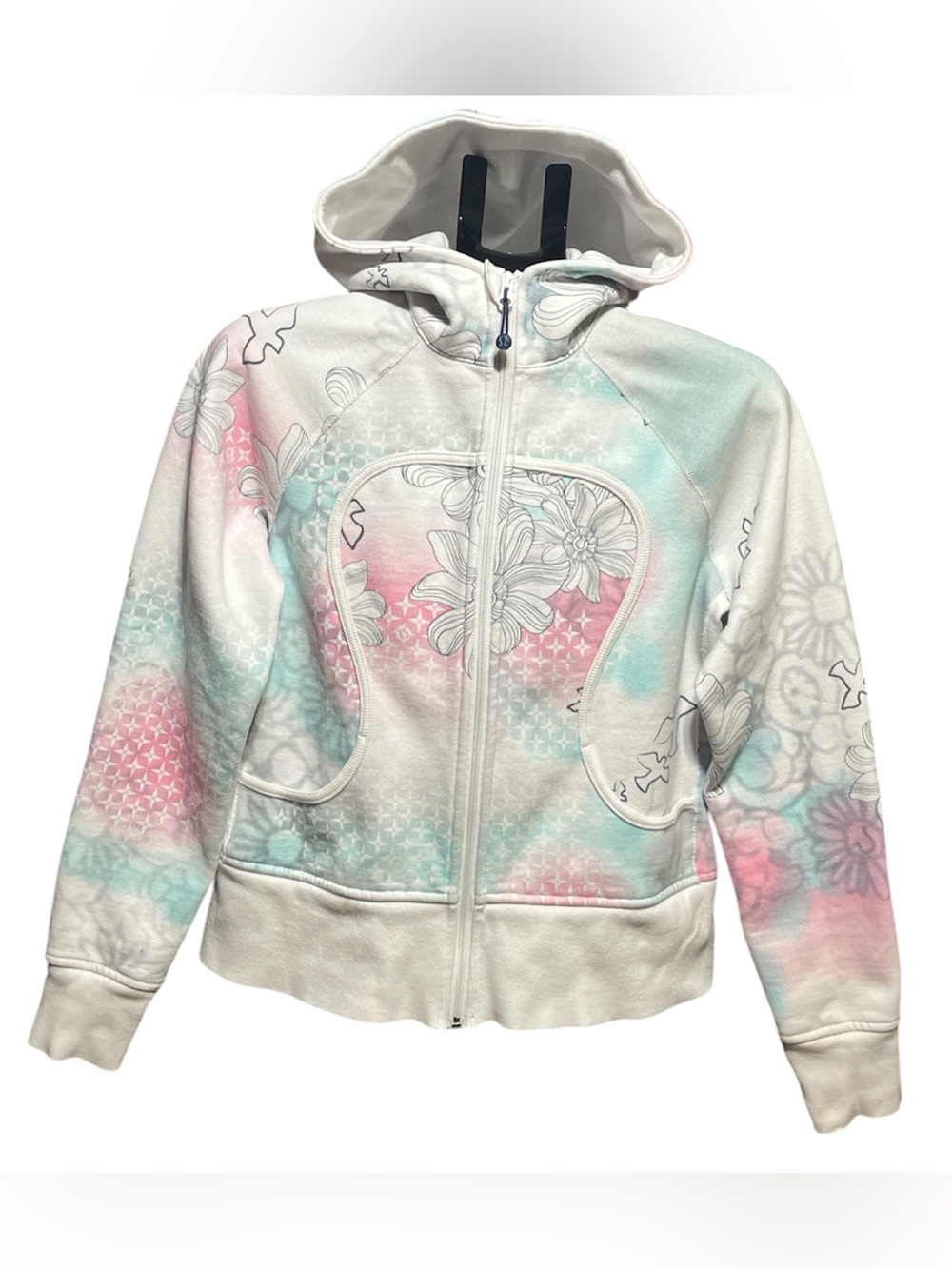 RARE lululemon athletica Scuba White Hoodie with Pink & Floral Bird Print Jacket